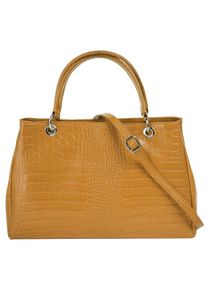 CLUTY Damen Henkeltasche, gelb, Leder, Reptilienprägung, Taschen, echt Leder, Made in Italy