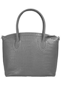 CLUTY Damen Henkeltasche, grau, Leder, Taschen, echt Leder, Made in Italy