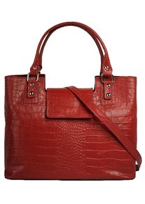 CLUTY Damen Henkeltasche, rot, Leder, Reptilienprägung, Taschen, echt Leder, Made in Italy