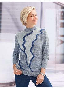 Classic Basics Damen Stehkragenpullover "Pullover", blau, Gr. 44, gemustert, mehrfarbig, 78% Polyacryl, 22% Polyester, Pullover