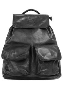 CLUTY Cityrucksack, schwarz, Rindsleder, Leder, Retro, casual, Rucksäcke, echt Leder, Made in Italy
