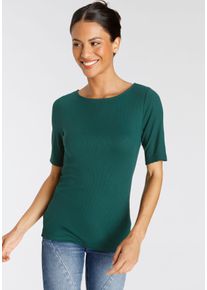Boysen's BOYSEN'S Damen Kurzarmshirt, grün, Basic, Gr. 36, unifarben, Rippware, Obermaterial: 95% Viskose, 5% Elasthan, Shirts, sehr figurbetonte Passform,