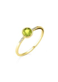 OROLINO Damen Fingerring "Gold 585 mit 6x Brillant zus. 0,025ct. und Peridot", 056 (17,8), 0,025 ct SI = kleine Einschlüsse, Gold, gelb, Gold,