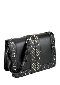 Damen Umhängetasche "Rockie", Collezione Alessandro, schwarz, Polyurethan (PU), Taschen, Große Nieten-Umhängetasche