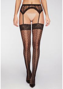 Damen Ouvert-Strumpfhose, Petite Fleur Gold, schwarz, Obermaterial: 92% Polyamid, 8% Elasthan, gemustert, Strumpfhosen, in Straps Strumpf Optik