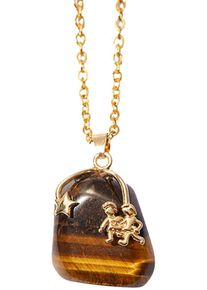 Firetti Damen Kette mit Anhänger "Schmuck Geschenk Halsschmuck Anker/Halskette Sternzeichen Geburtsstein", Zwilling, Edelstahl, L: 50cm B: 2mm, gold,