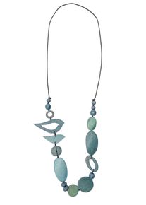 Damen Lange Kette "Birds", blau, Basic, Collezione Alessandro, Holz, Halsketten, aus Holzperlen in verschiedenen Farben und Formen