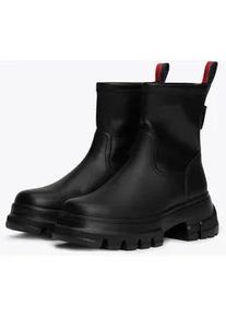 Stiefelette Tommy Jeans "TJW CHUNKY CHELSEA BOOT MIX MAT" Gr. 37, schwarz Damen Schuhe Blockabsatz, Plateau, Schlupfboots, Combat-Boots mit Label