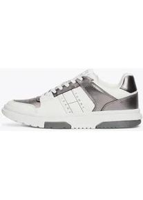 Plateausneaker Tommy Jeans "THE BROOKLYN METALLIC" Gr. 39, grau (weiß, grau) Damen Schuhe Freizeitschuh, Halbschuh, Schnürschuh mit seitlichem Logo