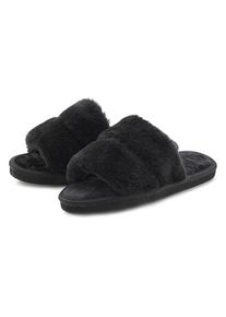 Vivance Pantolette 'Hausschuh, Plüsch Hausschuhe, Mule, offener Schuh,' schwarz Gr. 36 für Damen. Mit Fellimitat