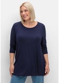 Große Größen Langarmshirt in leichter A-Linie, mit Rundhalsausschnitt Gr. 52 blau von sheego für Damen