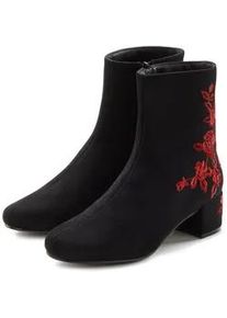 Stiefelette Lascana, Damen, Gr. 39, schwarz, Obermaterial: 100% Textilmaterial. Decksohle: 100% Lederimitat. Futter: 100% Lederimitat. Laufsohle: 100% Synthetik, bestickt, unifarben, Schuhe Stiefelette, mit floralem Muster, Stiefel, Boots VEGAN