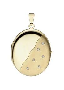 Medallion-Anhänger Jobo "Anhänger Medaillon oval" Schmuckanhänger Gr. SI = kleine Einschlüsse, Gelbgold 585-Diamanten, gelb (gelbgold 585) Damen 585 Gold mit 6 Diamanten