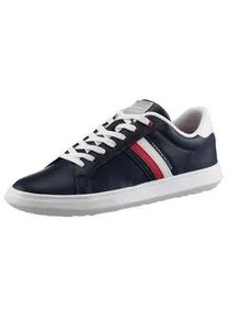 Sneaker Tommy Hilfiger "ESSENTIAL LEATHER CUPSOLE" Gr. 45, blau (dunkelblau-weiß) Herren Schuhe mit typischen Streifen, Freizeitschuh, Halbschuh, Schnürschuh