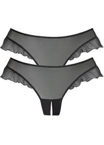 String-Ouvert Petite Fleur Gold Gr. 48/50, schwarz (2xschwarz) Damen Unterhosen mit romantischen Rüschen am Beinausschnitt