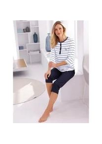 wäschepur Schlafanzug WÄSCHEPUR Gr. 52/54, bunt (weiß, marine, geringelt) Damen Homewear-Sets