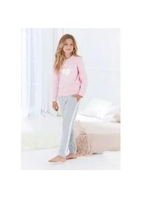 Pyjama Buffalo Gr. 122/128, grau (rosa-grau-meliert) Kinder Homewear-Sets Pyjama mit Herzdruck und Streifen am Bein