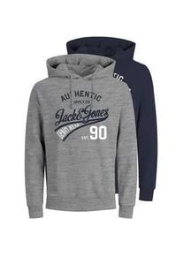 Jack & Jones Kapuzensweatshirt JACK & JONES "ETHAN SWEAT HOOD 2PK" Gr. M (48), blau (grau, navy) Herren Sweatshirts