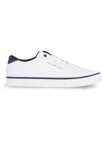 Sneaker Tommy Hilfiger "TH HI VULC CORE LOW LEATHER ESS" Gr. 46, bunt (weiß-dunkelblau) Herren Schuhe Freizeitschuh, Halbschuh, Schnürschuh mit Ziernähten an der Ferse