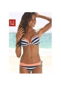 Push-Up-Bikini-Top Kangaroos "Anita" Gr. 38, Cup C, blau (marine, weiß) Damen Bikini-Oberteile im sportlichen Blockstreifendesign