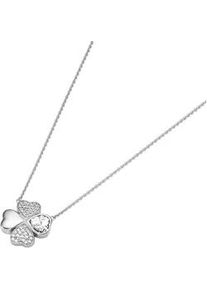 Collier Giorgio Martello MILANO "Mittelteil Kleeblatt mit Zirkonia, Silber 925" Halsketten Gr. 45cm, Silber 925 (Sterlingsilber), weiß Damen