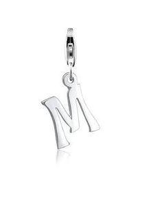 Charm-Einhänger NENALINA "Buchstabe Anhänger Initialen Modern 925 Silber" Charms Gr. M, M, silberfarben (silber) Damen Charms