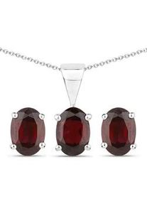 Paar Ohrstecker VIRA JEWELS "Silber 925 rhodiniert Ohrringe und Halskette mit echtem Granat" Gr. ONE-SIZE, 3,15 ct, Silber 925 (Sterlingsilber), weiß (weiß, bordeaux) Damen