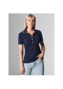 Poloshirt TRIGEMA "TRIGEMA Slim Fit mit langer Knopfleiste" Gr. XL, blau (navy) Damen Shirts