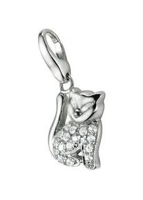 Charm-Einhänger Giorgio Martello MILANO "Katze mit Zirkonia, Silber 925" Charms silberfarben (silber) Damen