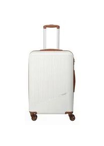 Hartschalen-Trolley Travelite "BALI 4w Trolley M" Gr. B/H/T: 45cm x 67cm x 26cm 65 l, weiss/cognac Koffer Hartschallenkoffer Reisegepäck Reisekoffer TSA Schloss