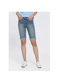 Jeansbermudas Arizona Gr. 34, N-Gr, blau (blau, used), Damen, Obermaterial: 79% Baumwolle, 19% Polyester, 2% Elasthan, vintage, Jeans, schmale Passform, krempelbarer Saum, Usedwaschung, hohe Leibhöhe