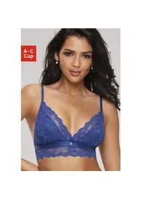 Bralette-BH Lascana Gr. 85, Cup B, blau (royalblau) Damen BHs aus edler Spitze mit hübschem Unterbrustband in Satin-Optik, Dessous