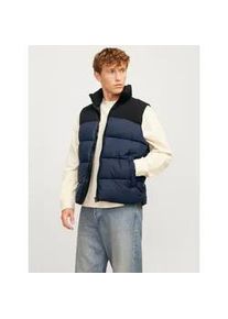 Jack & Jones Steppweste JACK & JONES "JJMOON BODYWARMER STAND COLLAR" Gr. L, blau (navy blazer detail:blocking) Herren Westen