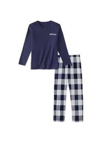 Pyjama Buffalo Gr. 122/128, blau (navy /beige kariert) Kinder Homewear-Sets im coolen Karolook