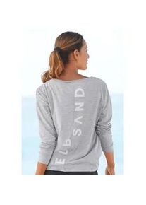 Langarmshirt ELBSAND "Eltje" Gr. XL, grau (grau meliert) Damen Shirts mit Logodruck hinten, Longsleeve aus Baumwoll-Mix