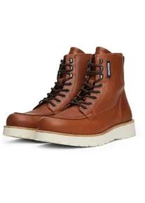 Schnürboots Tommy Hilfiger "TH AMERICAN PREM CHECK LTH BOOT" Gr. 41, braun (cognac) Herren Schuhe Plateau, Herbstmode, Schnürstiefelette mit Label