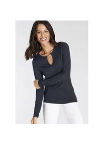 Langarmshirt Laura Scott Gr. 42, blau (marine) Damen Shirts Langarm, figurbetonte Passform, unifarben, Rundhalsausschnitt