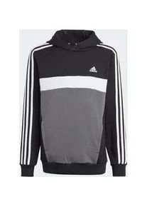 Kapuzensweatshirt Adidas SPORTSWEAR "TIBERIO 3STREIFEN COLORBLOCK KIDS HOODIE" Gr. 140, schwarz-weiß (black / white grey five) Kinder Sweatshirts