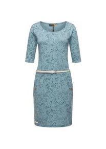 Jerseykleid Ragwear "Tannya Flowery" Gr. L (40), Normalgrößen, blau Damen Kleider stylisches Halbarm Shirtkleid mit Gürtel