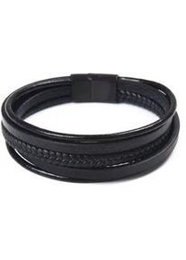 Lederarmband Firetti "im maskulinen Design, mehrreihig, teilweise geflochten" Armbänder Gr. Edelstahl-Leder, schwarz Herren