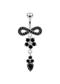 Bauchnabelpiercing Firetti "Schmuck Geschenk Piercing Körperschmuck Endless Schleife Blume Tropfen" Piercings silberfarben (silberfarben-chirurgiestahlfarben-schwarz + schwarz) mit Zirkonia (synth.)