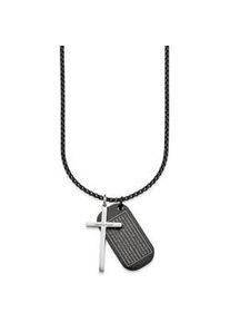 Kette mit Anhänger Bruno Banani "Schmuck Geschenk, Halskette Kreuz Vater Unser Venezianerkette" Halsketten Gr. Edelstahl, L: 55cm, schwarz (edelstahlfarben, schwarz) Herren Dog-Tag-Kette