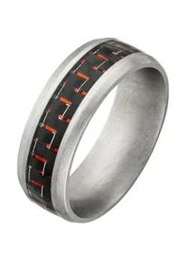 Fingerring Jobo Fingerringe Gr. 62, Edelstahl, silberfarben (edelstahlfarben) Herren Edelstahl matt mit Carbon und roten Effekten