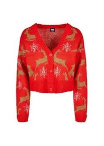 Cardigan Urban Classics "Urban Classics Damen Ladies Short Oversized Christmas Cardigan" Gr. 4XL, bunt (red/gold) Damen Strickjacken