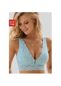 Bralette Vivance Gr. 80, Cup C, blau (türkis) Damen BHs ohne Bügel, rundherum aus floraler Spitze, Dessous