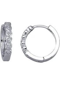 Paar Creolen Firetti "Schmuck Geschenk Silber 925 Ohrschmuck Ohrringe Herzen" Gr. 0,01 ct P3 = leicht erkennbare Einschlüsse, Silber 925 (Sterlingsilber)-Diamanten, silberfarben Damen mit Diamant