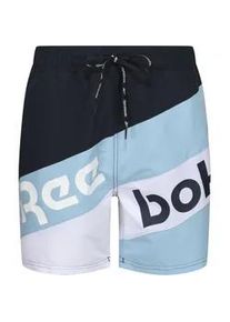 Badeshorts Reebok "Ryan" Gr. L (48), N-Gr, blau (navy/blue pe) Herren Badehosen asymmetrisch gestreift, geteilter Logoschriftzug