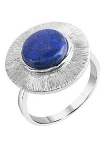 Fingerring ZEEme "Silber 925 rhodiniert glanz/matt mit echtem Lapis 10mm" Fingerringe Gr. 018 (57,0), 3,1 ct, Silber 925 (Sterlingsilber), weiß (weiß, blau) Damen