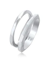 Ring-Set Elli PREMIUM "Bandring Basic Gedreht Struktur (2 tlg) 925 Silber" Fingerringe Gr. 52mm, ohne Stein, Silber 925 (Sterlingsilber), silberfarben (silber) Damen