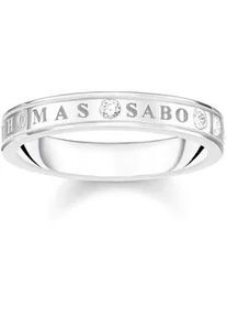 Fingerring Thomas Sabo "mit weißen Steinen, TR2253-051-14-52,54,56,58" Fingerringe Gr. 52, Silber 925 (Sterlingsilber), 3,4mm, silberfarben (silberfarben, kristallweiß, kristallweiß) Damen mit Zirkonia (synth.)